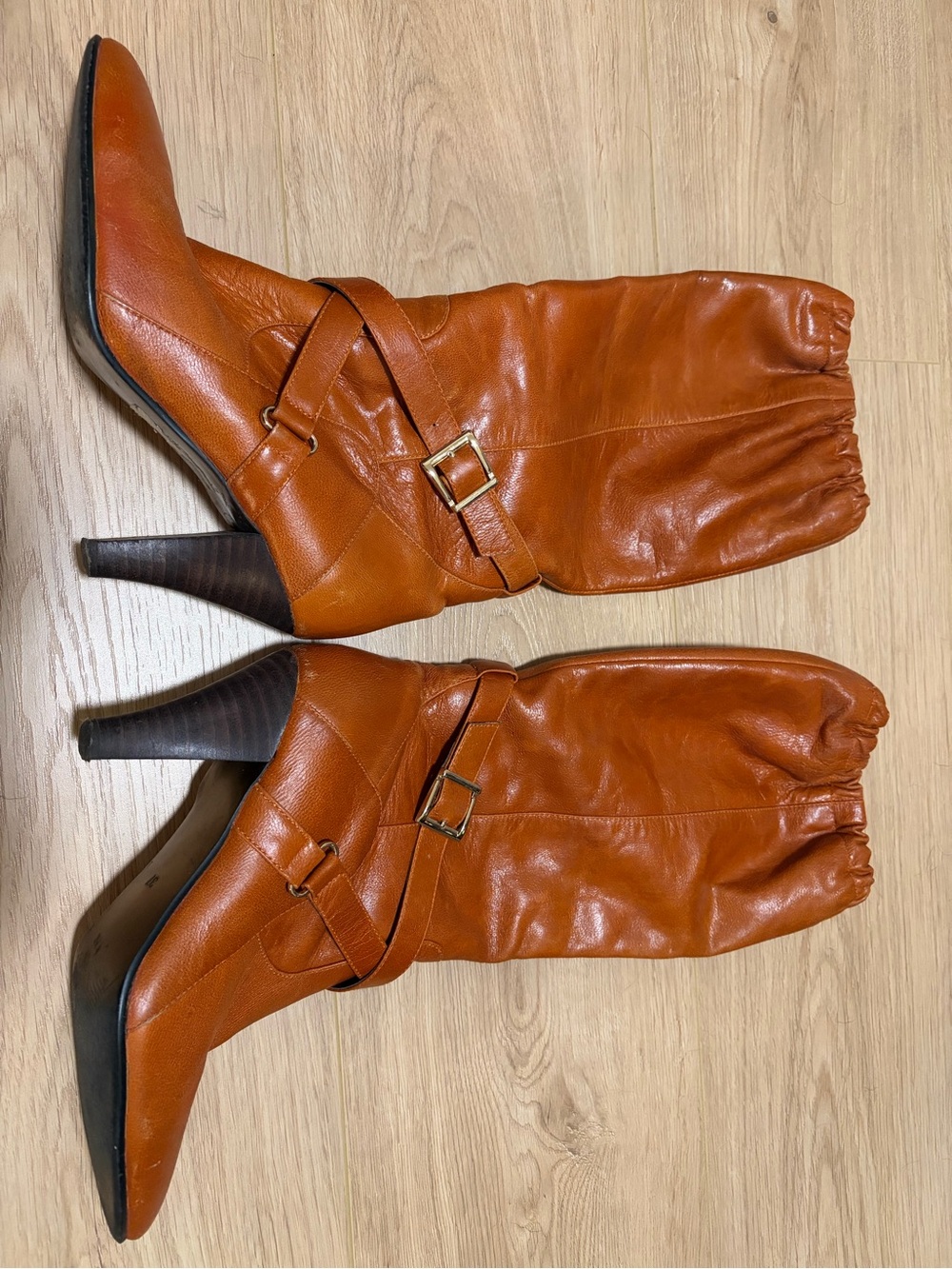 Cognac leather heeled boots